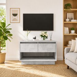 Concrete Grey TV Cabinet with 2 Drawers and Open Compartment