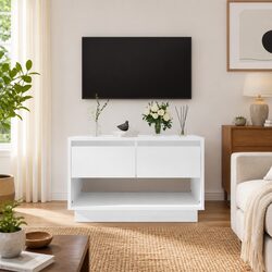 Durable White High Gloss TV Cabinet with Storage Space
