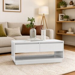 White Coffee Table with Drawers and Modern Aesthetic