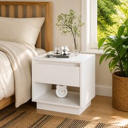 Engineered Wood White Nightstand with Storage Options