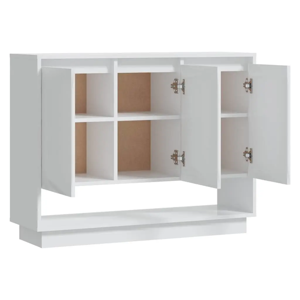 High Gloss White Sideboard Storage Cabinet with Open Compartment 3 Doors for Living Room 97cm Wide