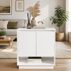 Engineered Wood White Sideboard with Organized Storage