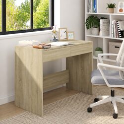 Engineered Wood Office Desk with Two Drawers in Beige