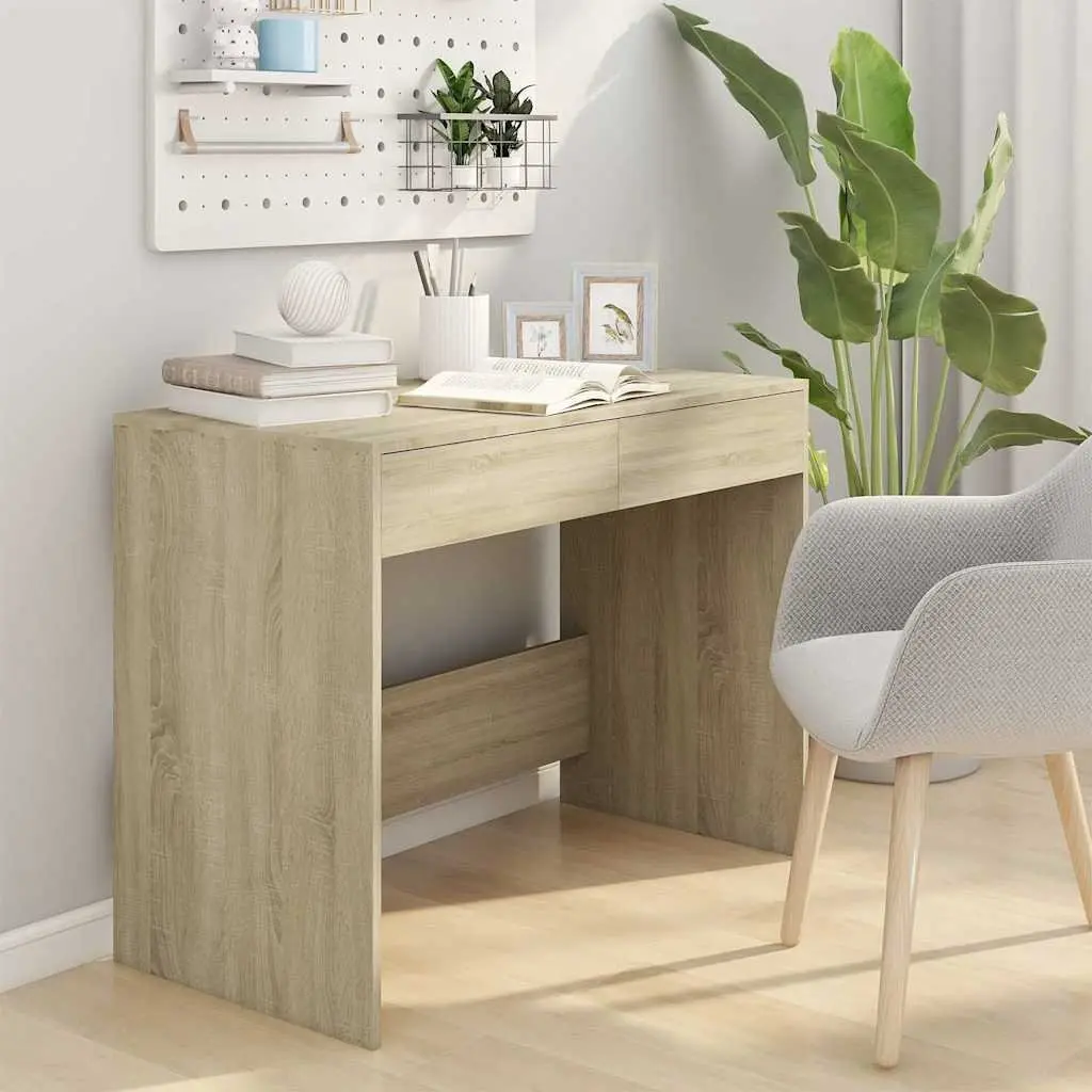 Office Desk Spacious Work Surface Beige Engineered Wood with 2 Storage Drawers