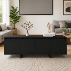 Engineered Wood Black TV Cabinet with 4 Doors