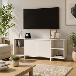 Durable White TV Cabinet with Storage Options