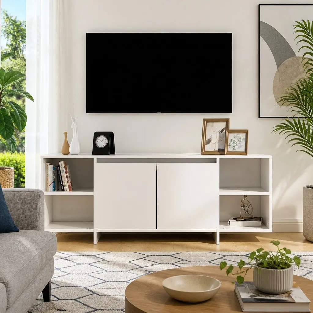 TV Cabinet High Gloss White 130x35x50cm Storage Entertainment Unit