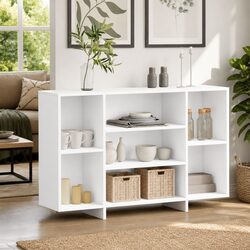 Engineered Wood White Sideboard with 4 Storage Shelves
