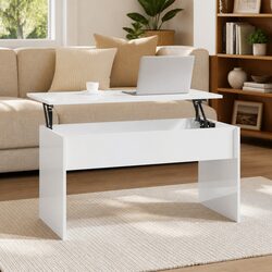 Modern White Coffee Table with Lift Top and Storage