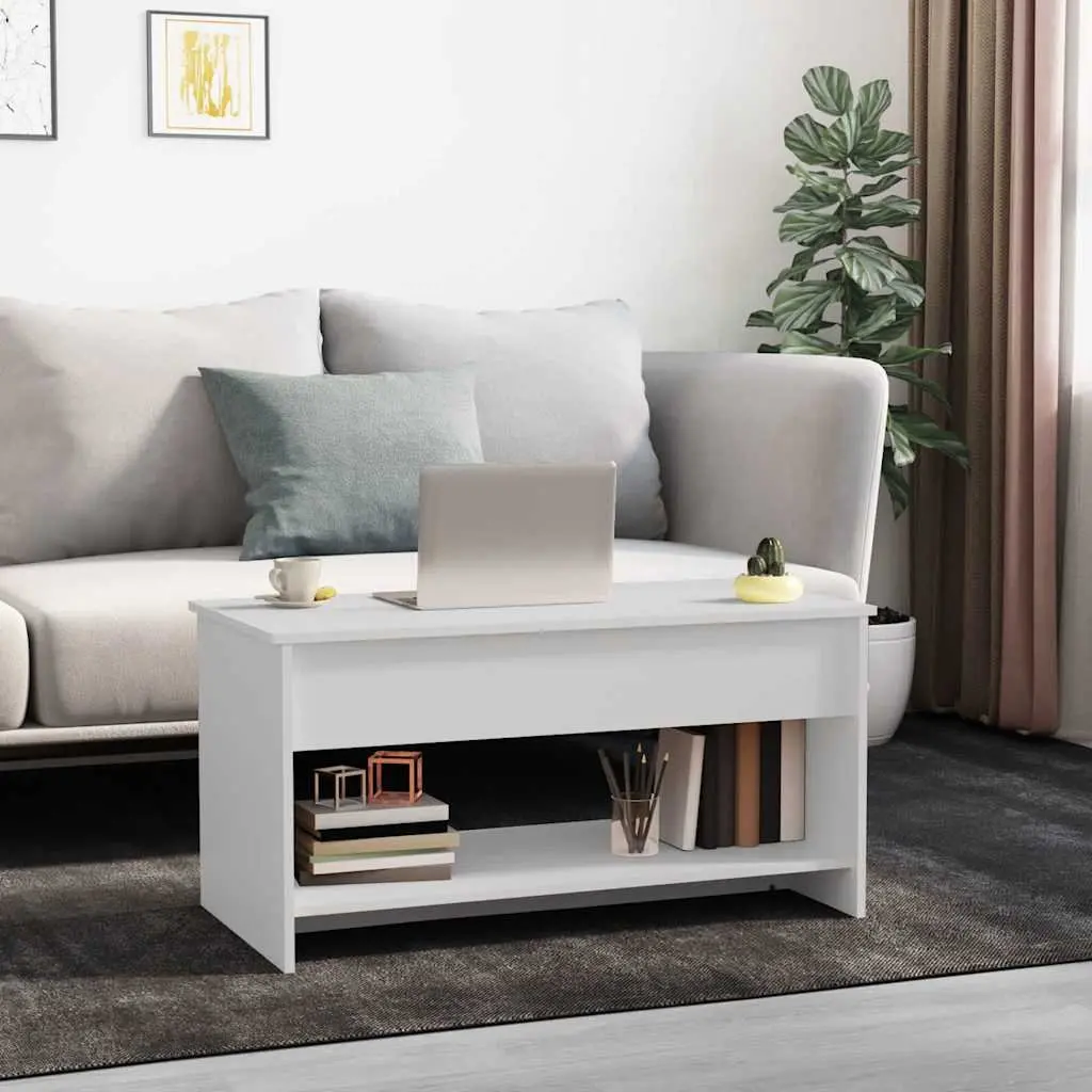 Coffee Table Adjustable Lift Top White Engineered Wood