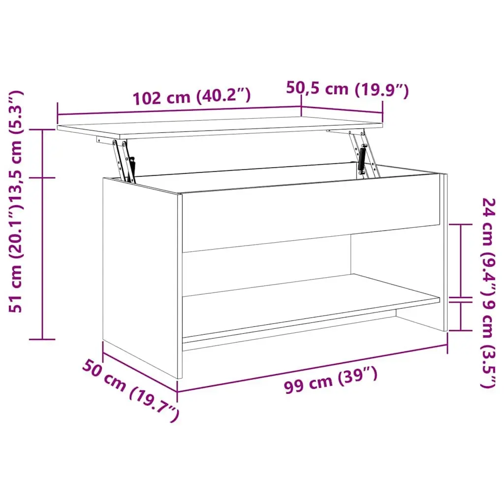Coffee Table Adjustable Lift Top White Engineered Wood