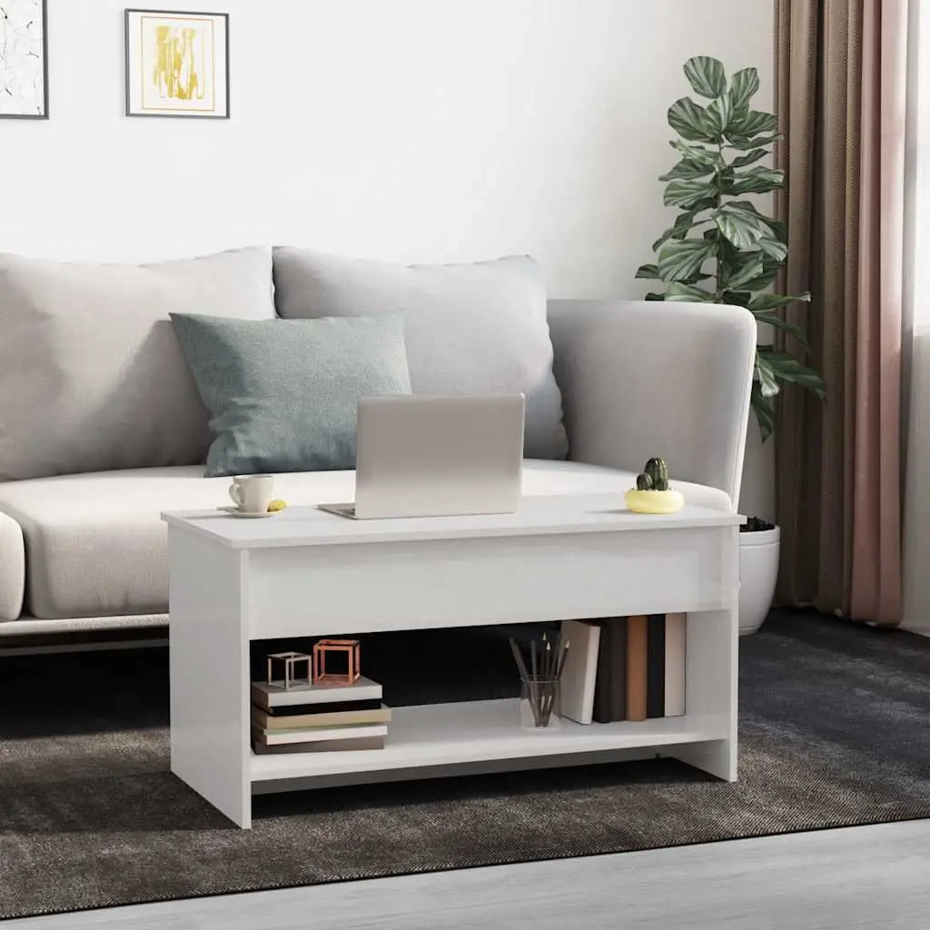 Coffee Table Lift Top Mechanism with Hidden Storage White High Gloss 102x50x52.5cm