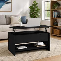 Adjustable Height Black Coffee Table with Storage