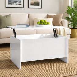Lift Top Coffee Table White High Gloss Engineered Wood