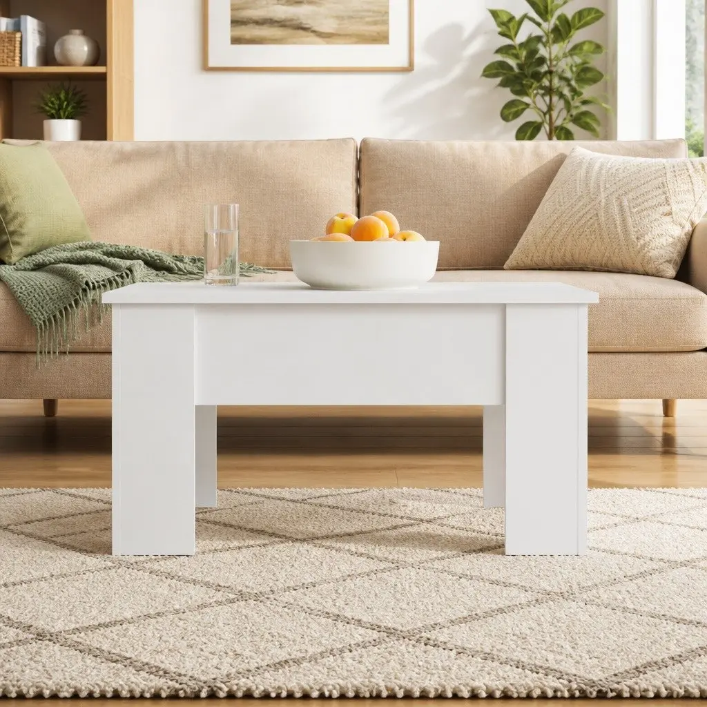 Coffee Table Lift-Top Adjustable Height White Storage Compartment