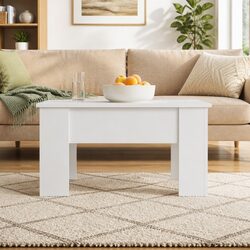 White Coffee Table with Lift-Top and Storage Compartment