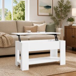 Modern White High Gloss Coffee Table with Lift-Top Feature