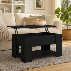 Black Engineered Wood Coffee Table with Lift-Top