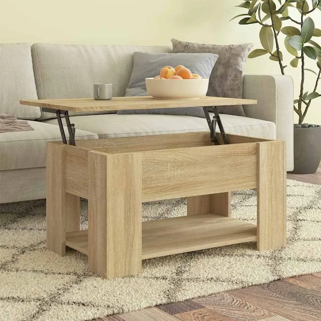 Lift Top Coffee Table Brown Engineered Wood with Hidden Storage 79x49x41cm