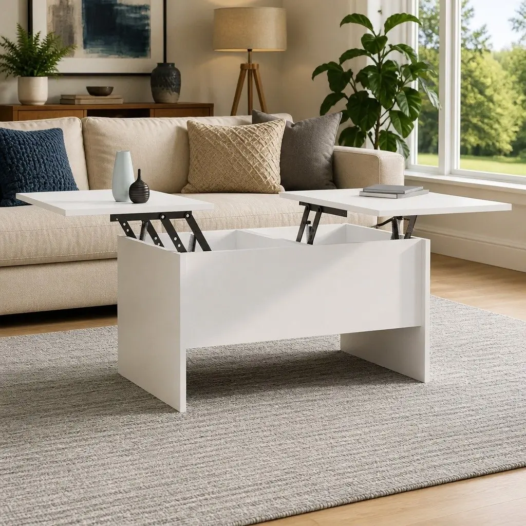 Lift Top Coffee Table with Storage Modern White 80x50x42.5cm