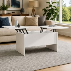 White Lift Top Coffee Table with Storage Compartments