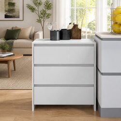 3-Drawer White Storage Cabinet Sideboard