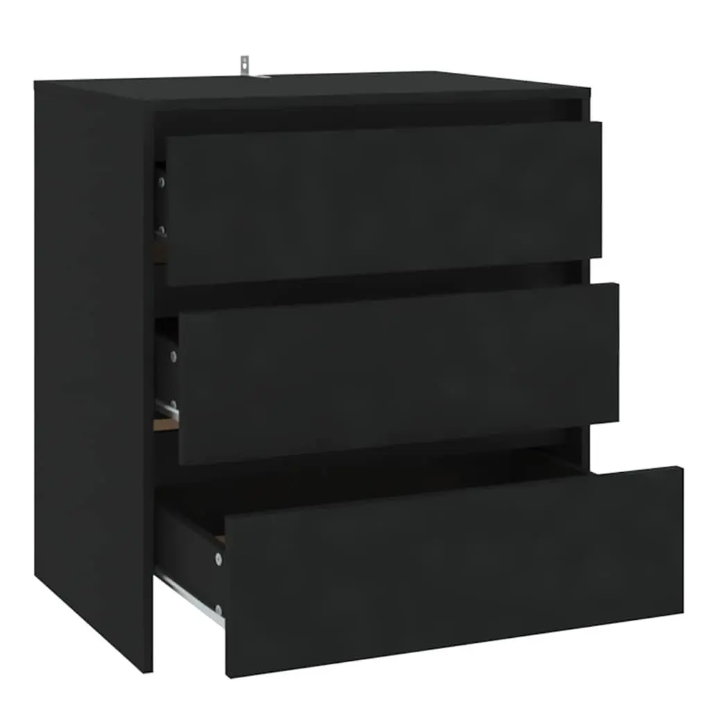 Sideboard Cabinet Black 3 Drawer Storage Buffet Furniture Engineered Wood