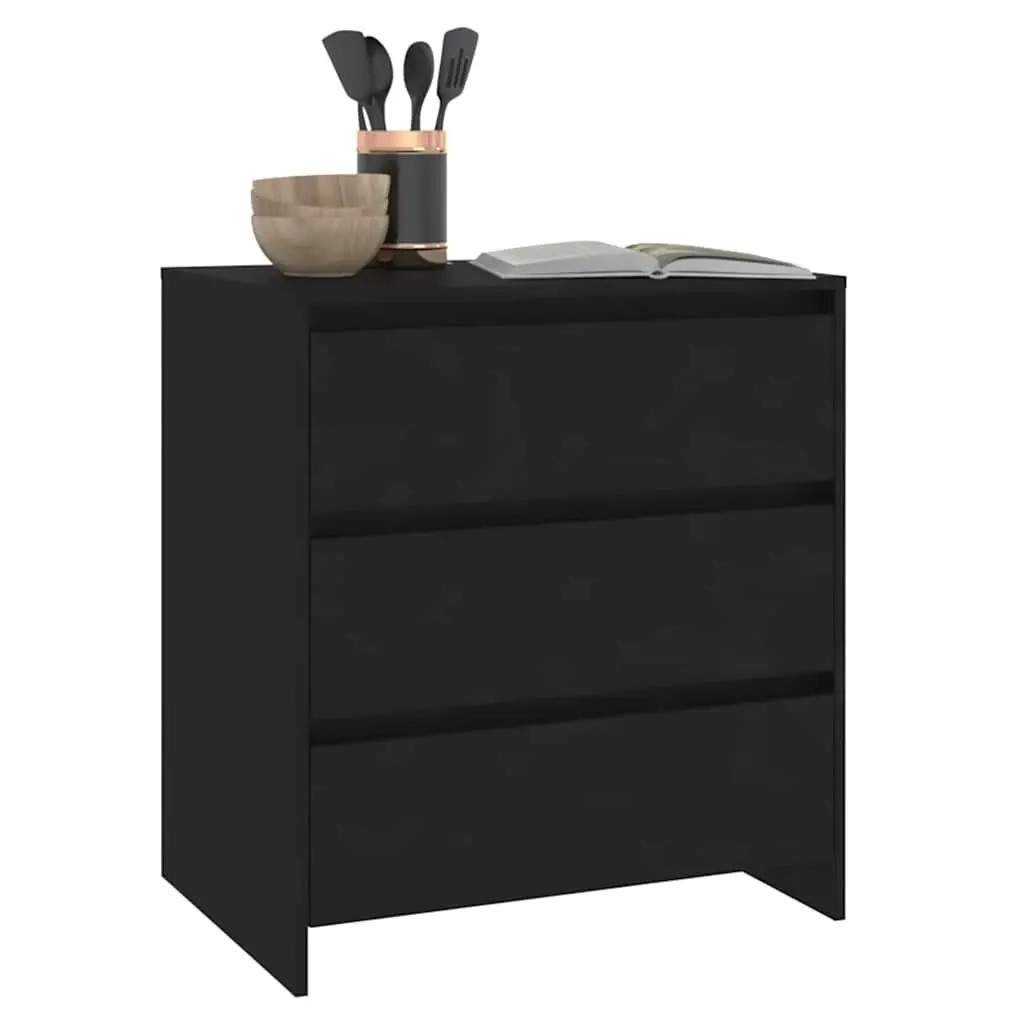 Sideboard Cabinet Black 3 Drawer Storage Buffet Furniture Engineered Wood