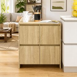 4-Door Storage Cabinet in Brown Engineered Wood