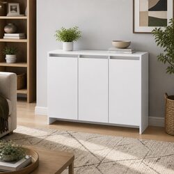 3-Door White Engineered Wood Storage Cabinet