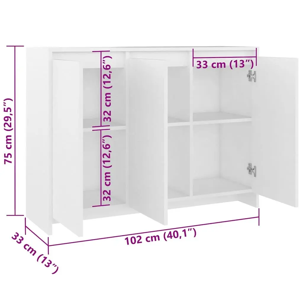 Sideboard Storage Cabinet 3 Doors Engineered Wood White