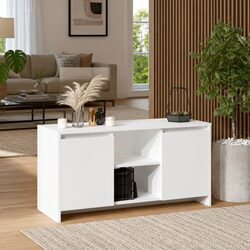 Functional White TV Cabinet with Storage Compartment
