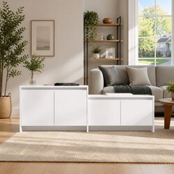 4 Door White Lowboard TV Cabinet with Durable Build