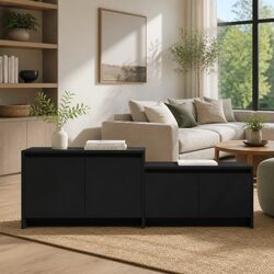 4-Door Black TV Cabinet for Living Room Storage