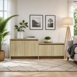4-Door Beige TV Cabinet for Media Storage