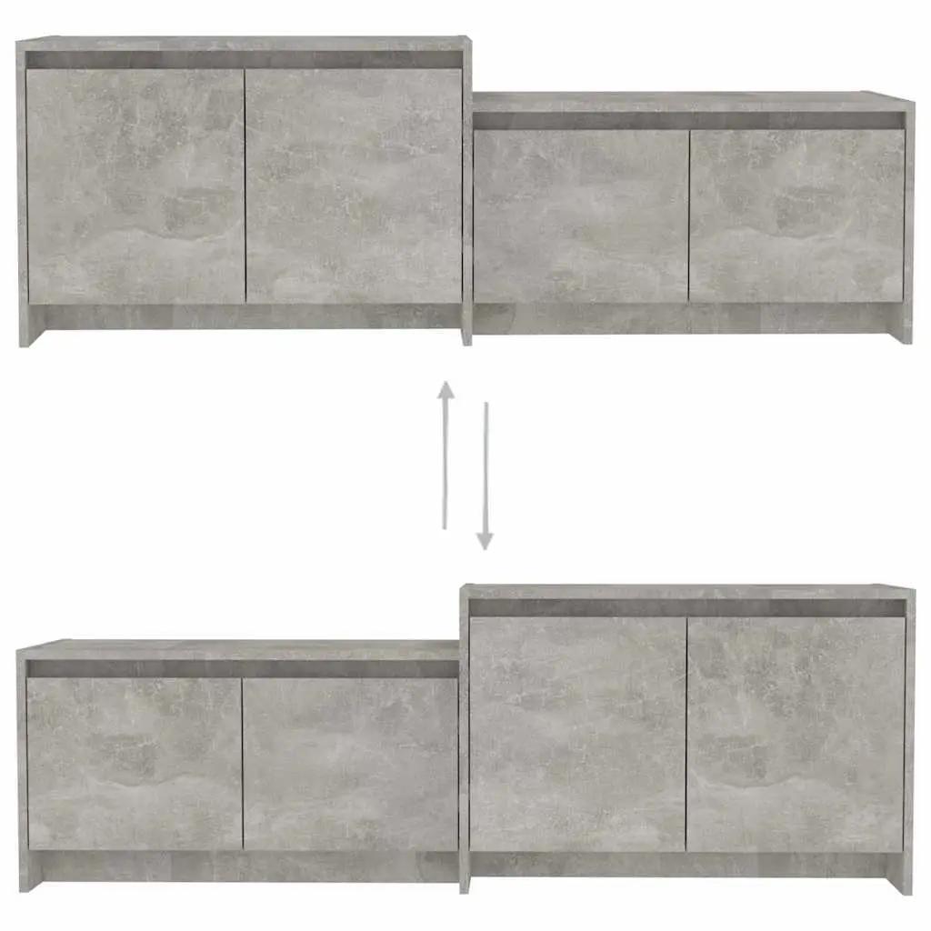 Lowboard TV Cabinet Engineered Wood Concrete Grey 4 Doors 1465x350x500mm Living Room Storage Unit