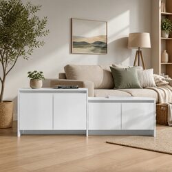 4-Door Lowboard TV Cabinet in High Gloss White Finish