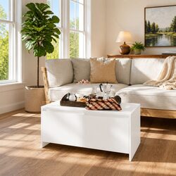 Engineered Wood White Coffee Table with Drawers