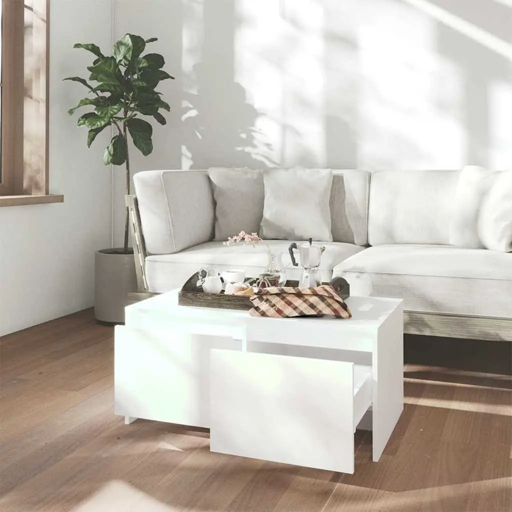Coffee Table with Storage Drawers Modern 90L x 50W x 41.5H cm White