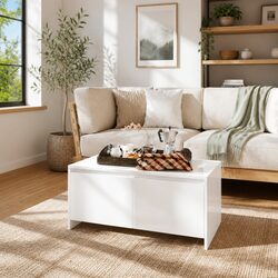 Modern White Coffee Table with Two Storage Drawers