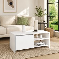 White Coffee Table with Internal Storage and Shelves