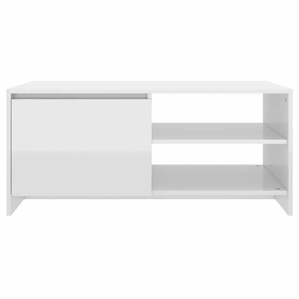 Coffee Table Modern White High Gloss with Storage Compartment and Shelves 102L x 50W x 45H cm