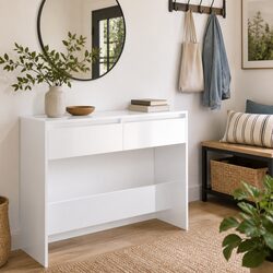 Compact White Console Table for Storage and Display