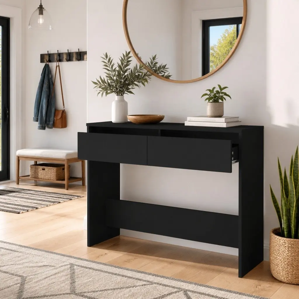 Console Table Compact Black Storage Furniture