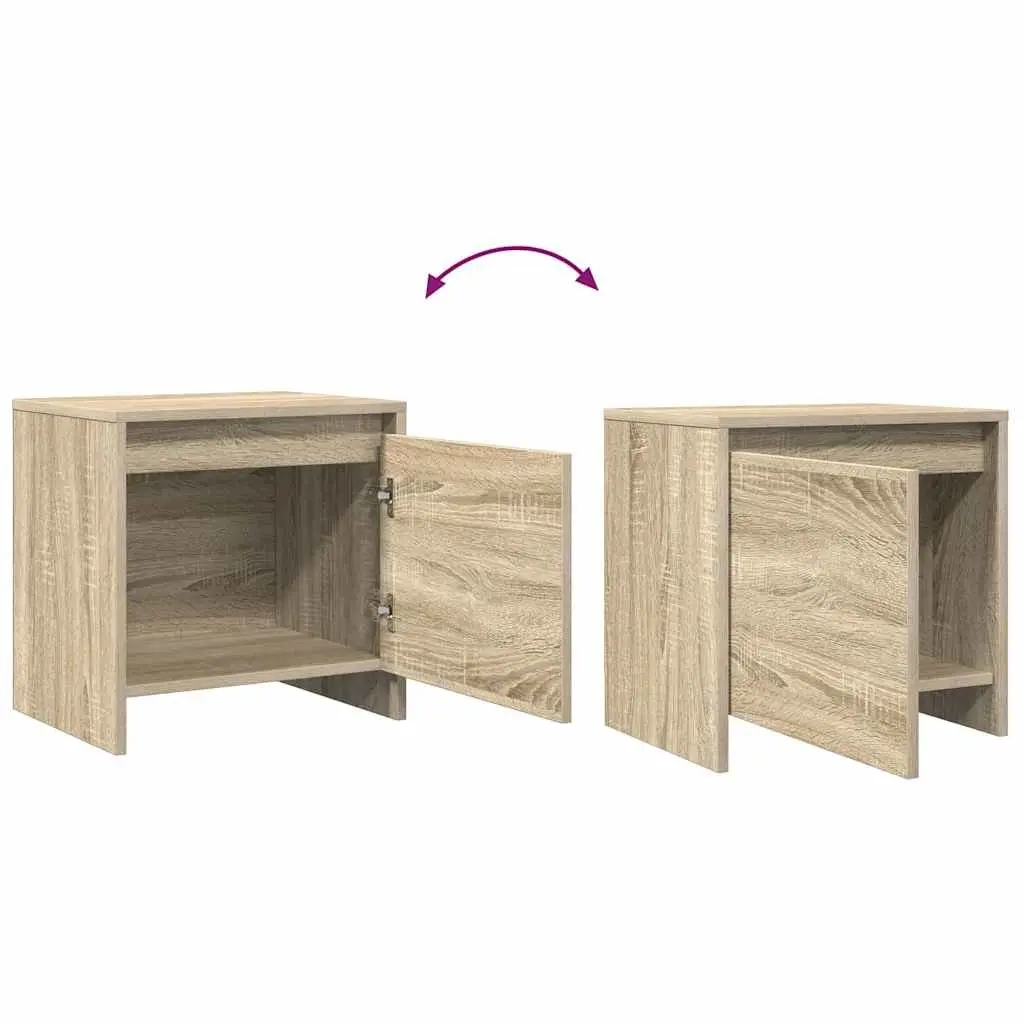 Bedside Table Engineered Wood Storage Compact Beige