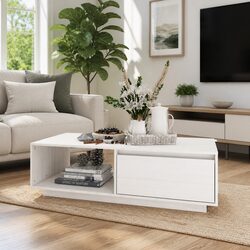 Modern Coffee Table in White Solid Pinewood