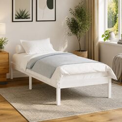 Sleek White Pinewood Bed Frame 90x190 cm for Chic Rooms
