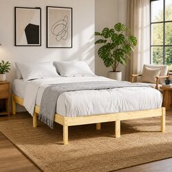 Wooden Bed Frame 135x190 cm Brown with Slatted Base
