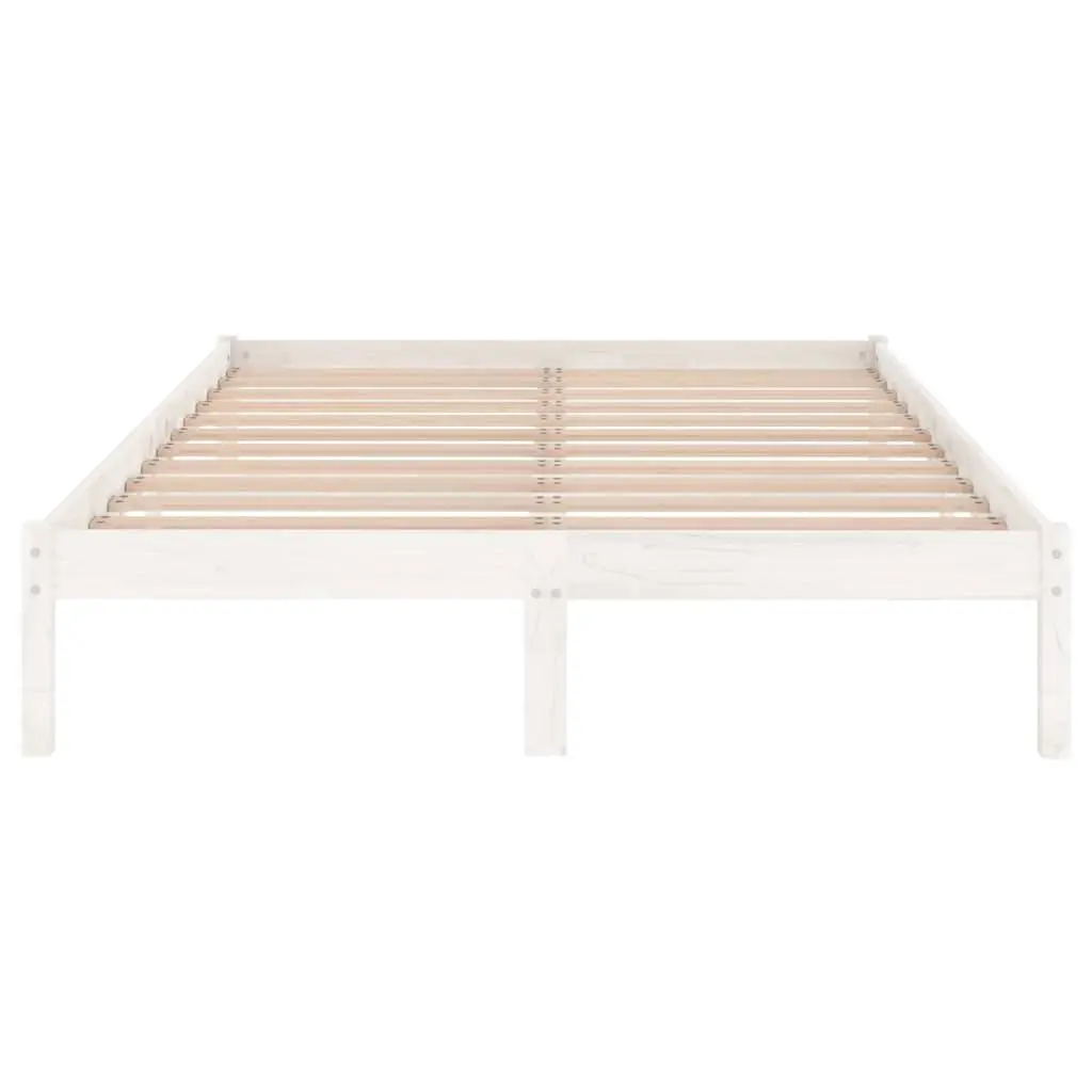 White Solid Pinewood Bed Frame 135x190 cm Slatted Base