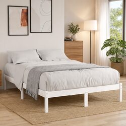 150x200 cm White Bed Frame with Slatted Base Design